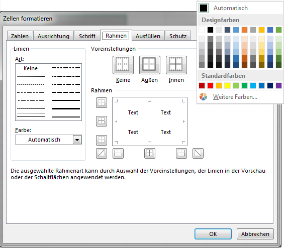 Im Original veränderbare Word-Dateien Mit dem Befehl Linienfarbe öffnest du die dir schon bekannte Farbpalette, mit der du analog zur Schriftfarbe eine Linienfarbe aussuchen kannst.