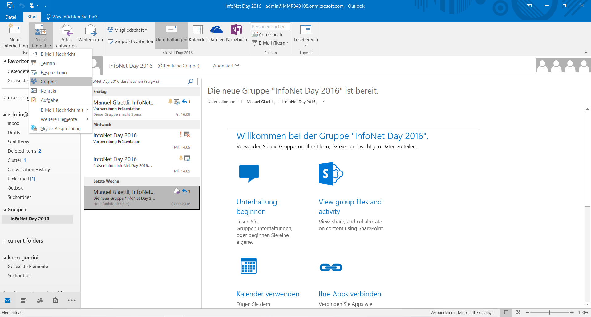 Hinzufügen Office 365 Group - Outlook