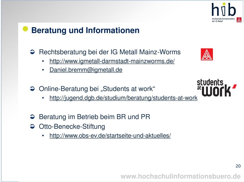 de Online-Beratung bei Students at work http://jugend.dgb.