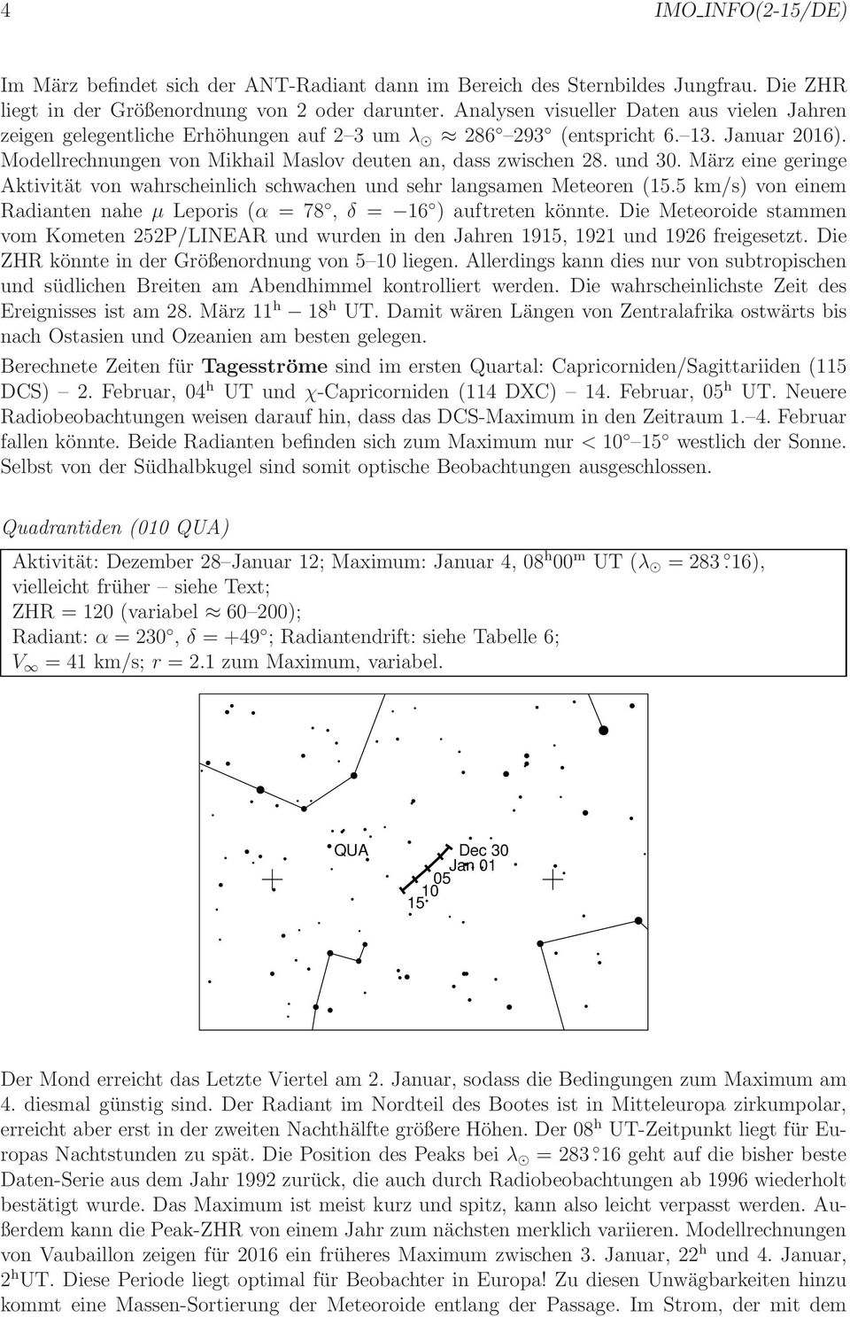 und 30. März eine geringe Aktivität von wahrscheinlich schwachen und sehr langsamen Meteoren (15.5 km/s) von einem Radianten nahe µ Leporis (α = 78, δ = 16 ) auftreten könnte.