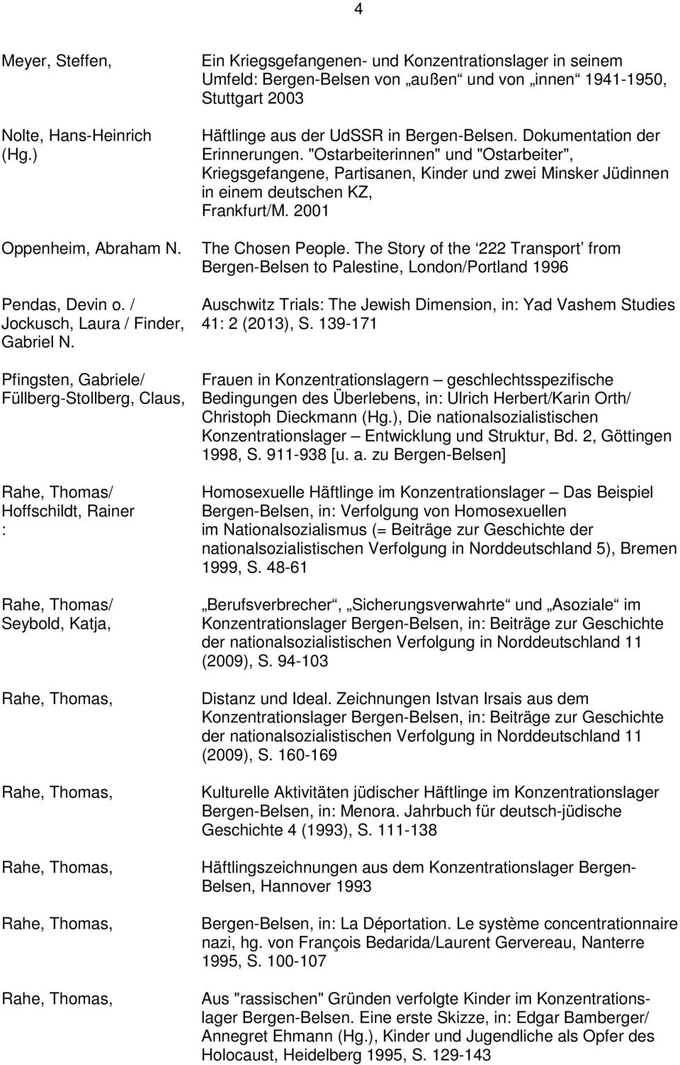 außen und von innen 1941-1950, Stuttgart 2003 Häftlinge aus der UdSSR in Bergen-Belsen. Dokumentation der Erinnerungen.