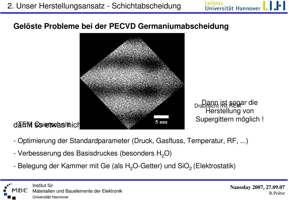 Supergittern möglich! - Optimierung der Standardparameter (Druck, Gasfluss, Temperatur, RF,.