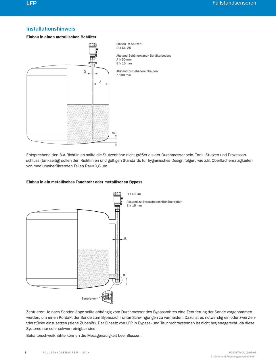 Tank, Stutzen und Prozessanschluss (tankseitig) sollen den Richtlinien und gültigen Standards für hygienisches Design folgen, wie z.b. Oberflächenrauigkeiten von mediumsberührenden Teilen Ra>=0,8 μm.