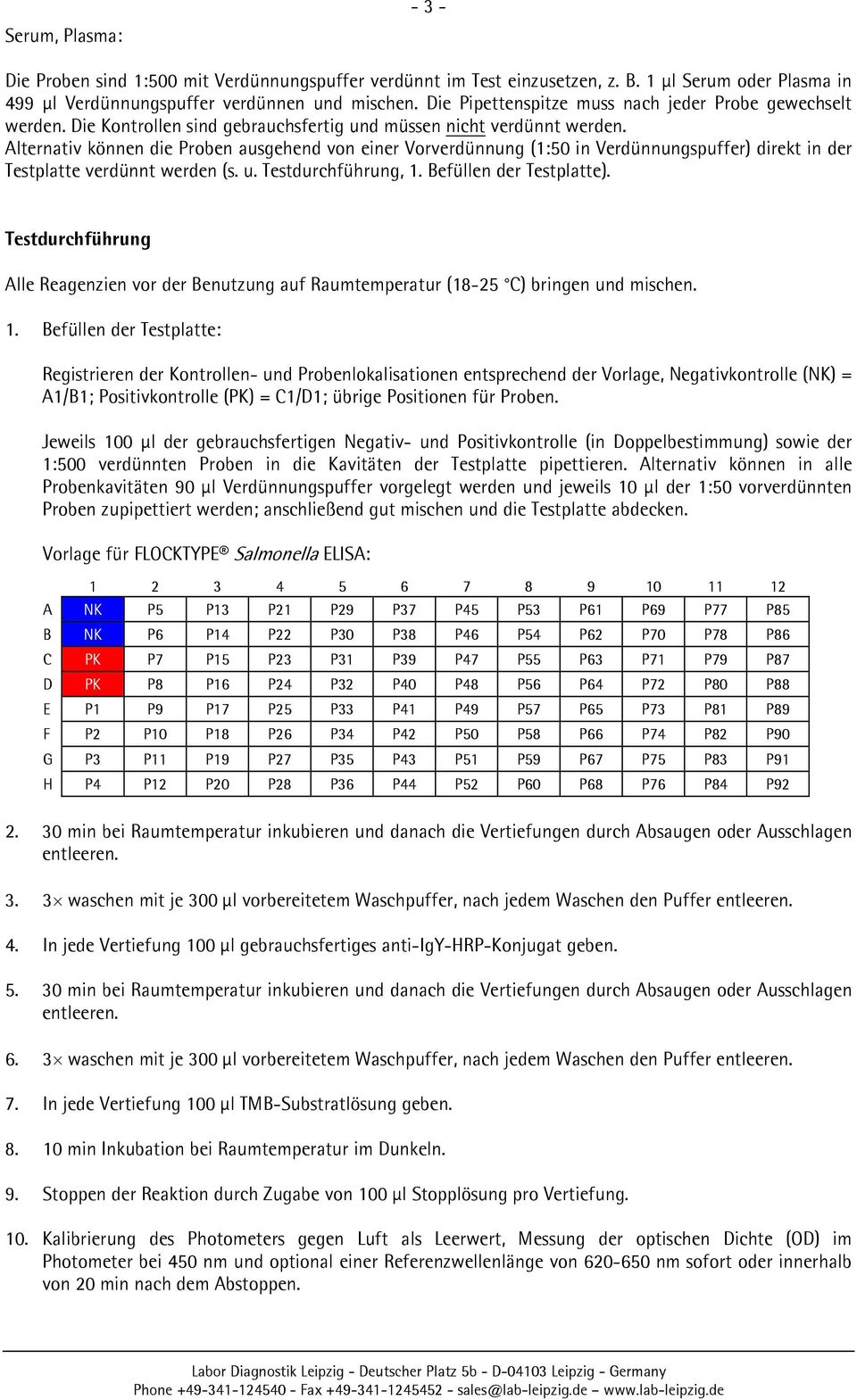 Alternativ können die Proben ausgehend von einer Vorverdünnung (1:50 in Verdünnungspuffer) direkt in der Testplatte verdünnt werden (s. u. Testdurchführung, 1. Befüllen der Testplatte).