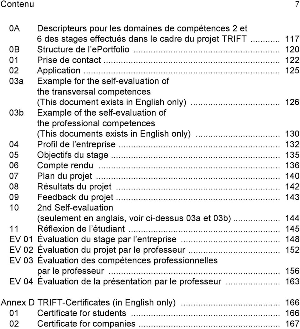 .. 126 03b Example of the self-evaluation of the professional competences (This documents exists in English only)... 130 04 Profil de l entreprise... 132 05 Objectifs du stage... 135 06 Compte rendu.