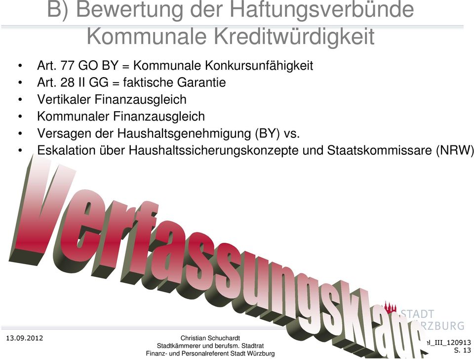 Haushaltsgenehmigung (BY) vs. Eskalation über Haushaltssicherungskonzepte und Staatskommissare (NRW) 13.09.