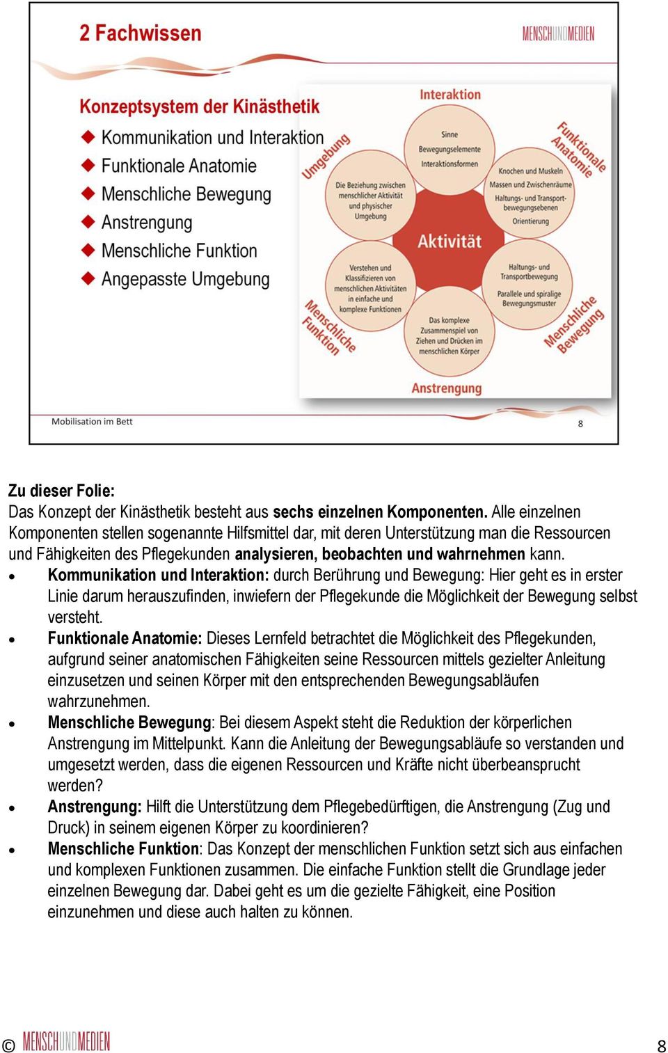 Kommunikation und Interaktion: durch Berührung und Bewegung: Hier geht es in erster Linie darum herauszufinden, inwiefern der Pflegekunde die Möglichkeit der Bewegung selbst versteht.