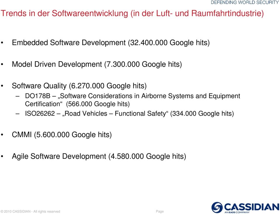 000 Google hits) DO178B Software Considerations in Airborne Systems and Equipment Certification (566.