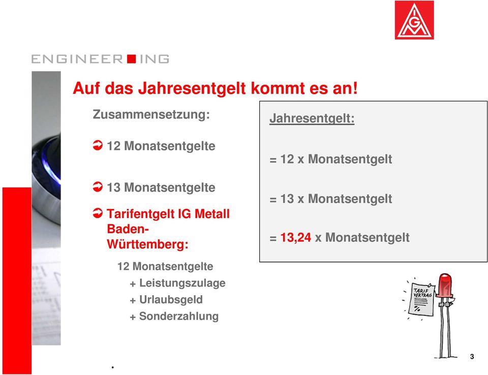 Metall Baden- Württemberg: Jahresentgelt: = 12 x Monatsentgelt = 13 x