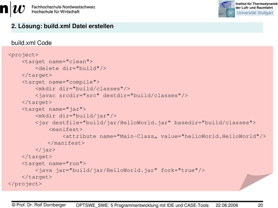 srcdir="src" destdir="build/classes"/> </target> <target name="jar"> <mkdir dir="build/jar"/> <jar destfile="build/jar/helloworld.