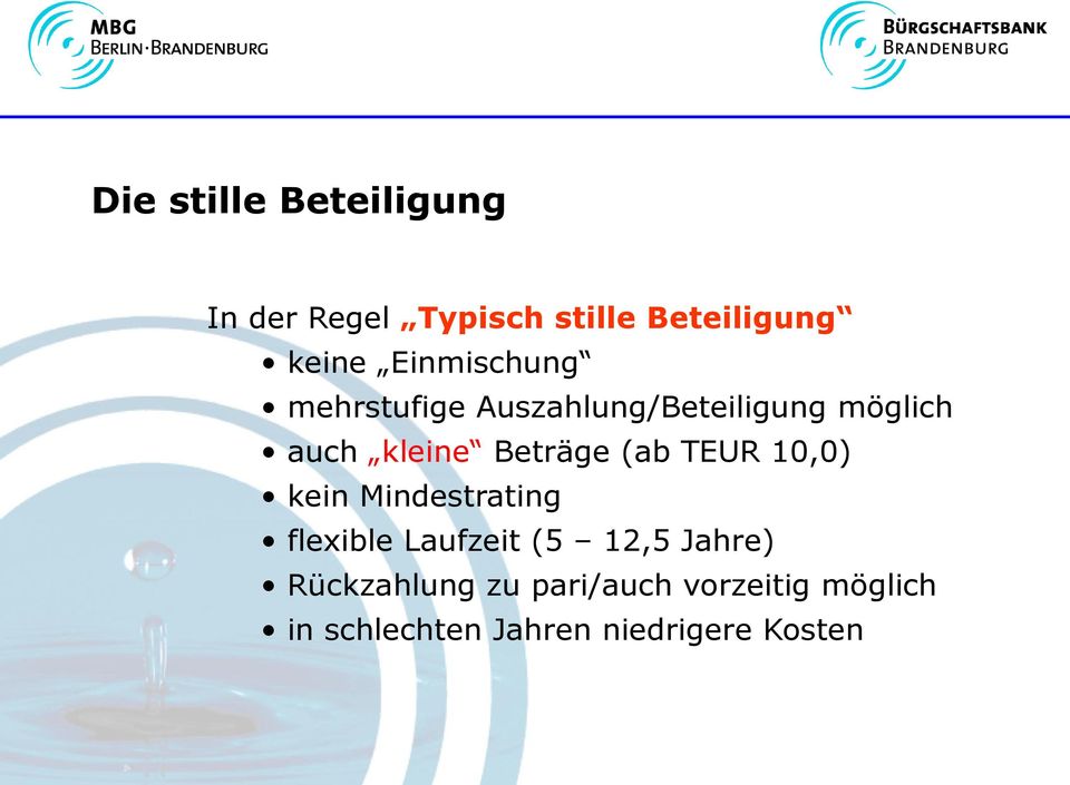 Beträge (ab TEUR 10,0) kein Mindestrating flexible Laufzeit (5 12,5