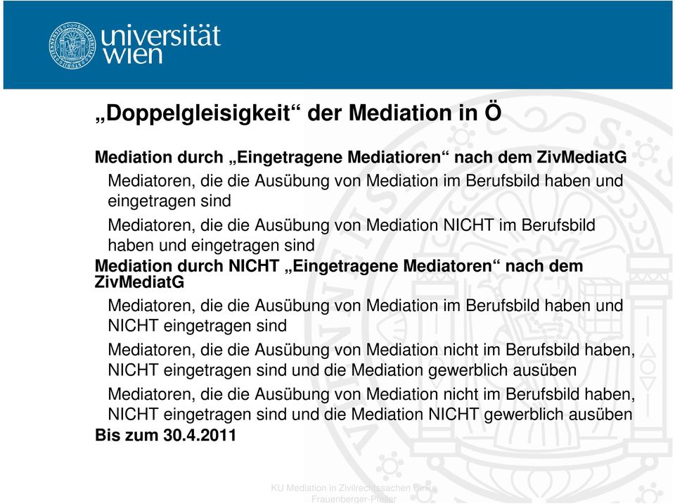 die Ausübung von Mediation im Berufsbild haben und NICHT eingetragen sind Mediatoren, die die Ausübung von Mediation nicht im Berufsbild haben, NICHT eingetragen sind und die