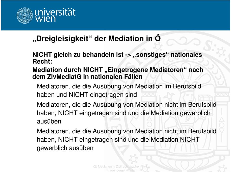 eingetragen sind Mediatoren, die die Ausübung von Mediation nicht im Berufsbild haben, NICHT eingetragen sind und die Mediation
