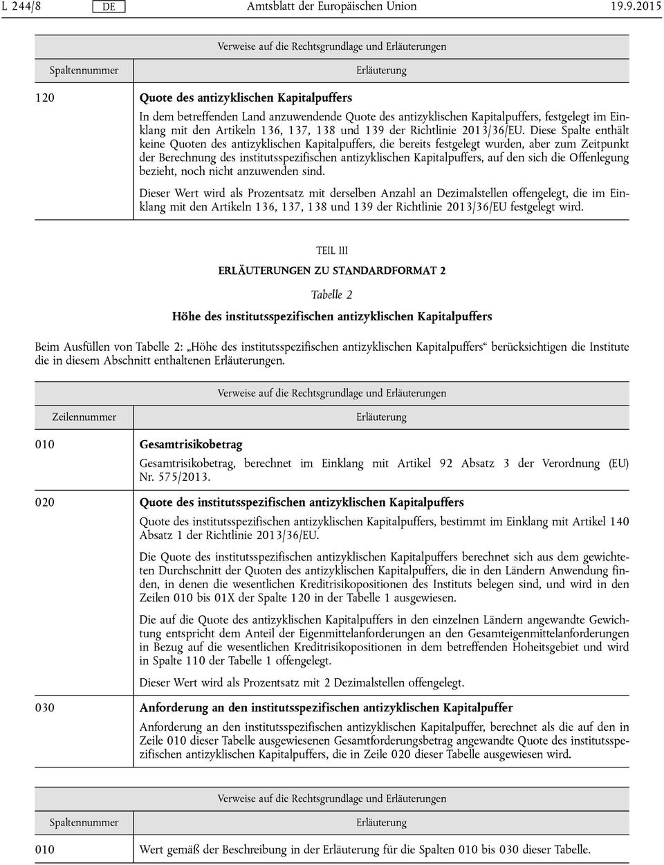 Einklang mit den Artikeln 136, 137, 138 und 139 der Richtlinie 2013/36/EU.