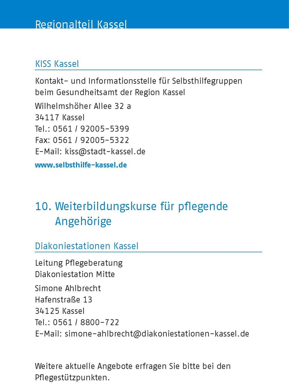 Weiterbildungskurse für pflegende Angehörige Diakoniestationen Kassel Leitung Pflegeberatung Diakoniestation Mitte Simone Ahlbrecht