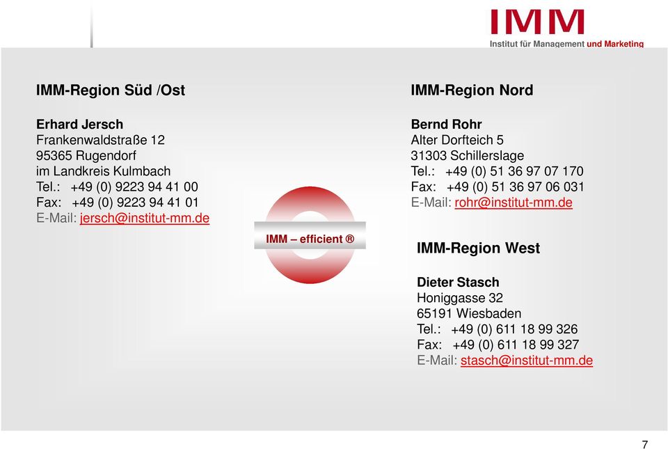 de IMM efficient IMM-Region Nord Bernd Rohr Alter Dorfteich 5 31303 Schillerslage Tel.