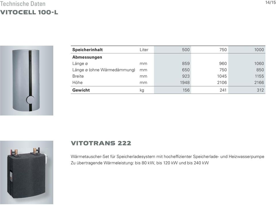 312 VITOTRANS 222 Wärmetauscher-Set für Speicherladesystem mit hocheffizienter