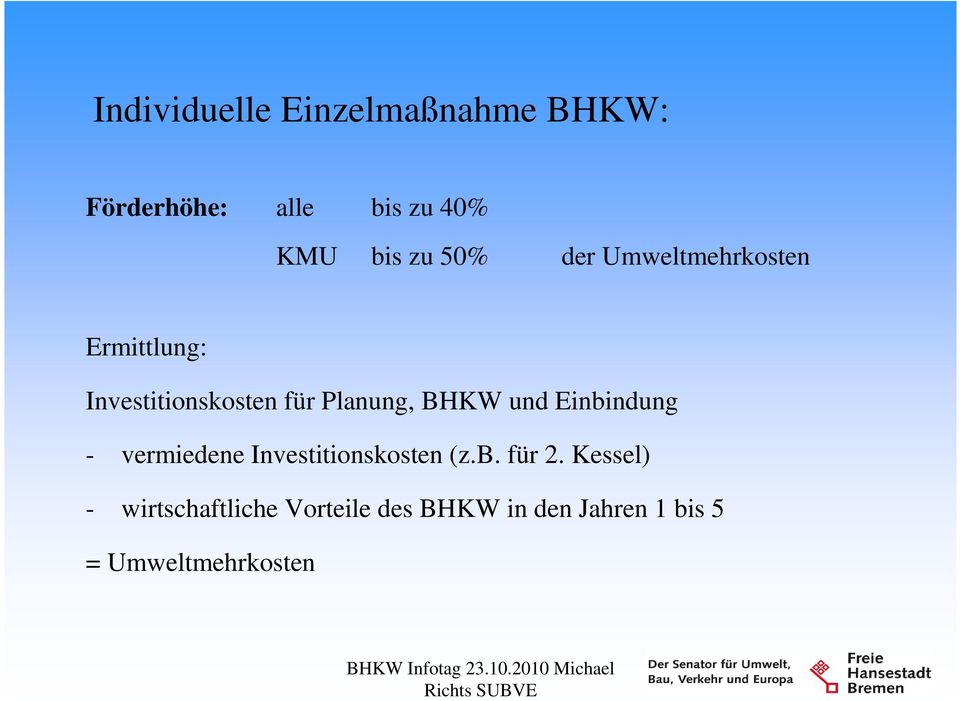 BHKW und Einbindung - vermiedene Investitionskosten (z.b. für 2.