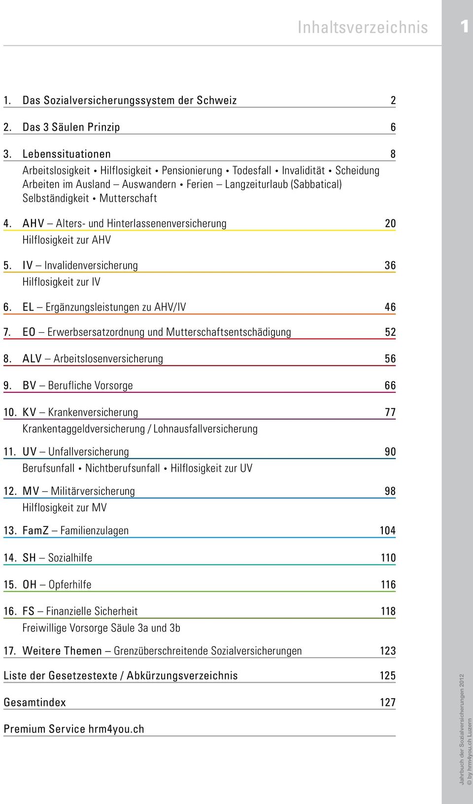 AHV Alters- und Hinterlassenenversicherung 20 Hilflosigkeit zur AHV 5. IV Invalidenversicherung 36 Hilflosigkeit zur IV 6. EL Ergänzungsleistungen zu AHV/IV 46 7.