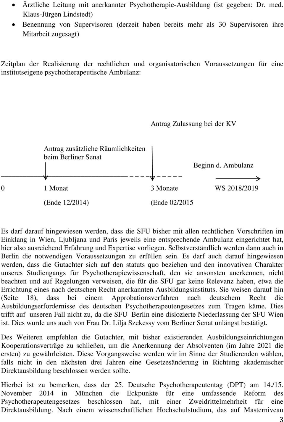 Voraussetzungen für eine institutseigene psychotherapeutische Ambulanz: Antrag Zulassung bei der KV Antrag zusätzliche Räumlichkeiten beim Berliner Senat _ Beginn d.