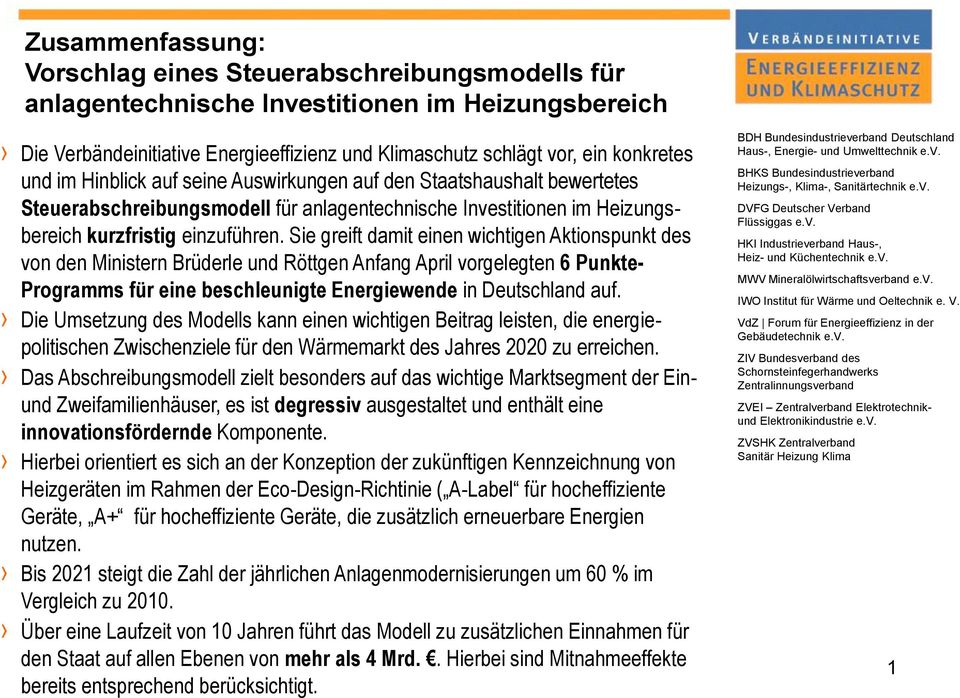 Sie greift damit einen wichtigen Aktionspunkt des von den Ministern Brüderle und Röttgen Anfang April vorgelegten 6 Punkte- Programms für eine beschleunigte Energiewende in Deutschland auf.