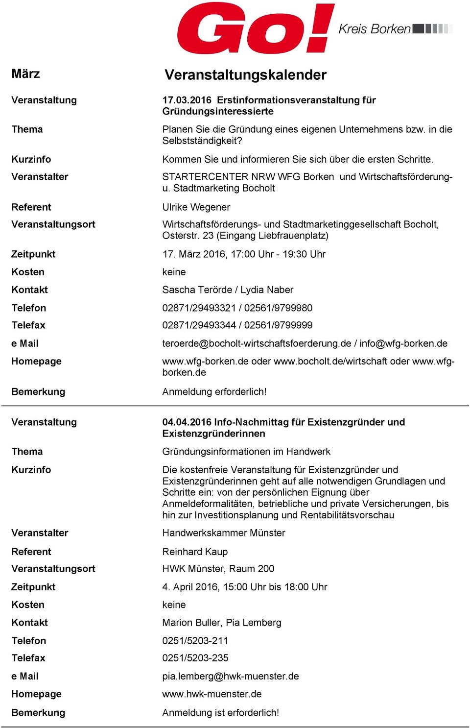 Stadtmarketing Bocholt Ulrike Wegener Wirtschaftsförderungs- und Stadtmarketinggesellschaft Bocholt, Osterstr. 23 (Eingang Liebfrauenplatz) 17.