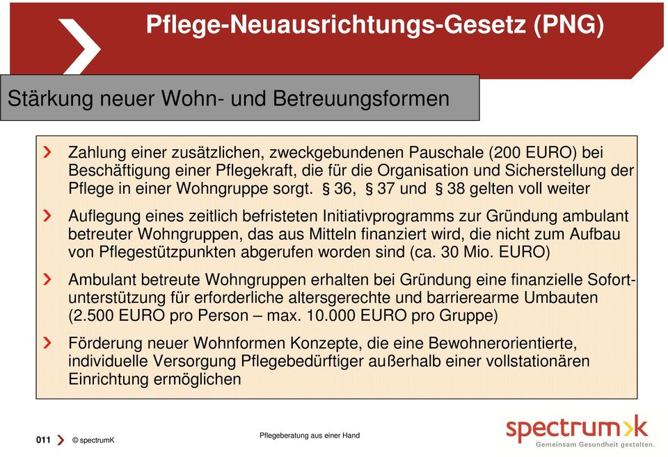 36, 37 und 38 gelten voll weiter Auflegung eines zeitlich befristeten Initiativprogramms zur Gründung ambulant betreuter Wohngruppen, das aus Mitteln finanziert wird, die nicht zum Aufbau von