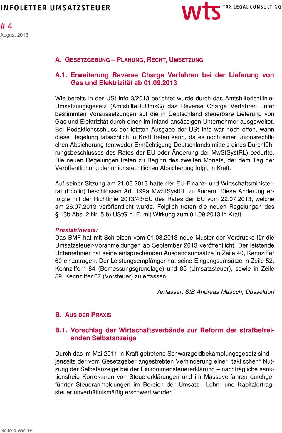 Deutschland steuerbare Lieferung von Gas und Elektrizität durch einen im Inland ansässigen Unternehmer ausgeweitet.