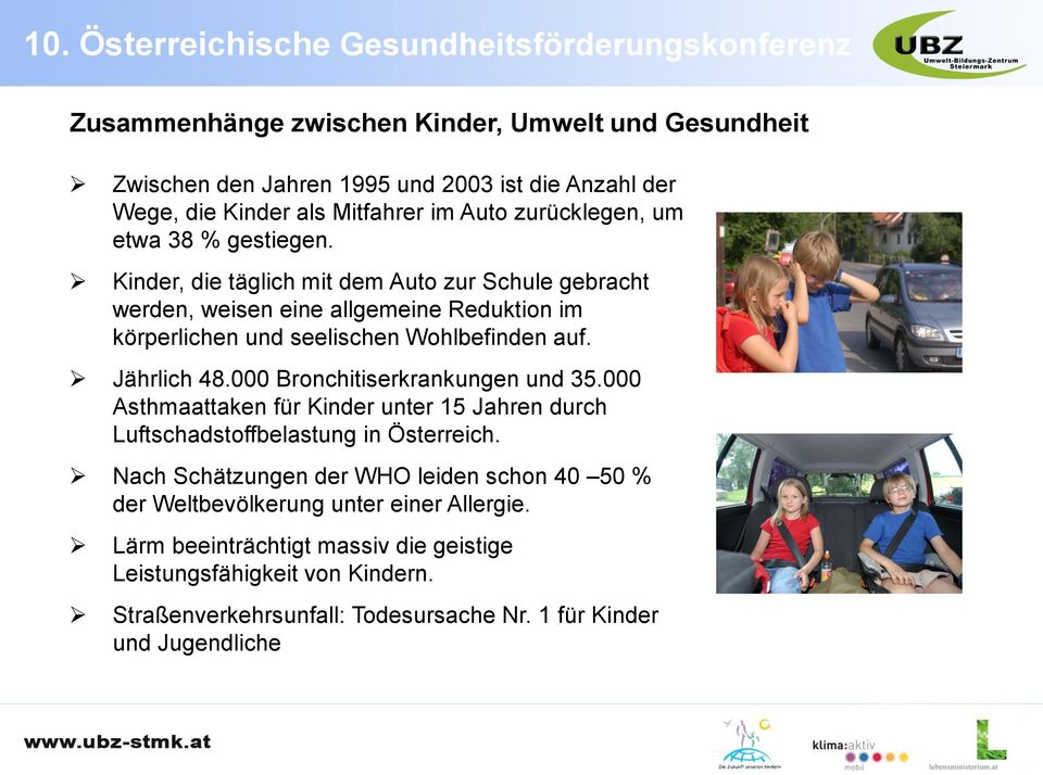 000 Bronchitiserkrankungen und 35.000 Asthmaattaken für Kinder unter 15 Jahren durch Luftschadstoffbelastung in Österreich.
