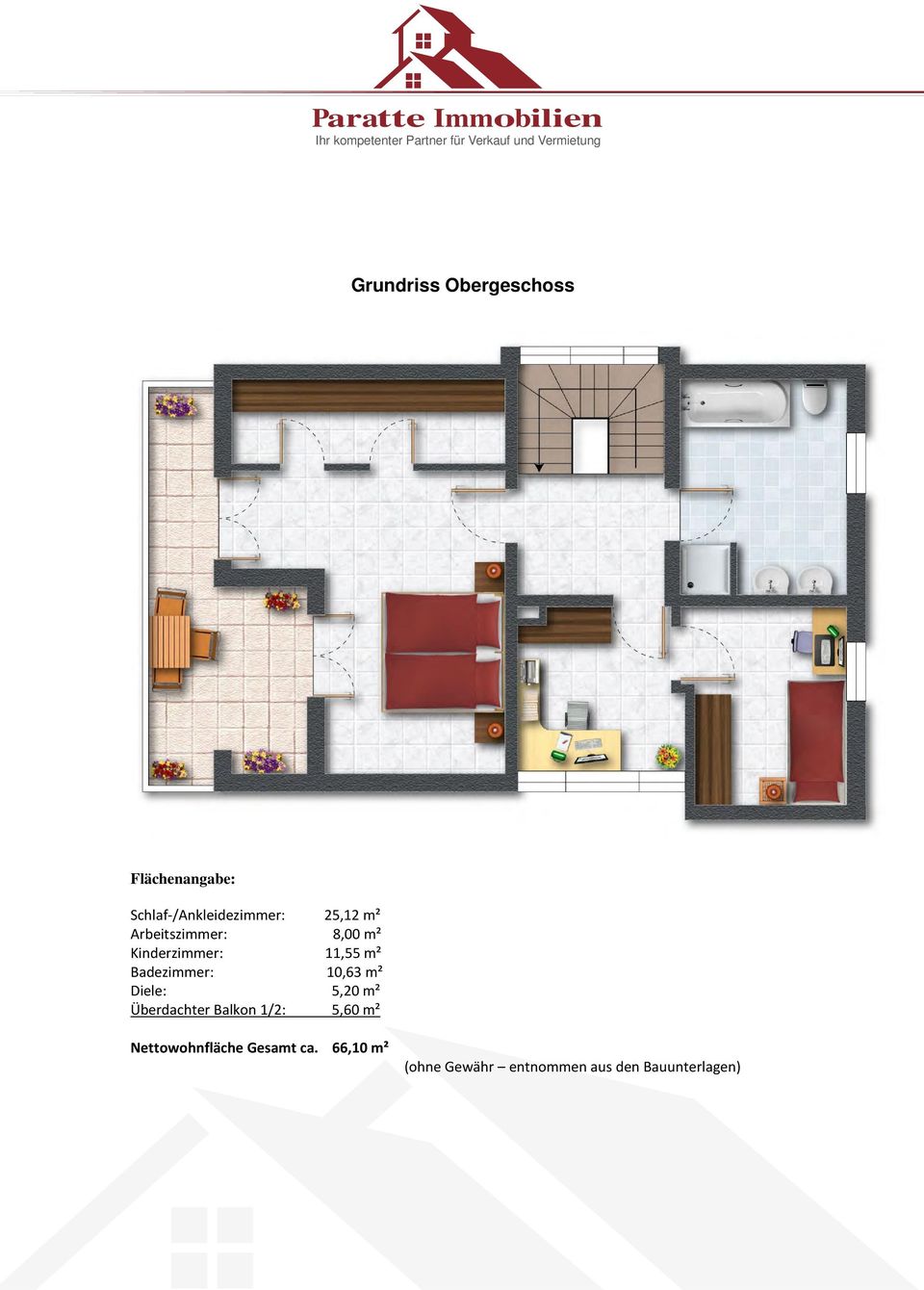 10,63 m² Diele: 5,20 m² Überdachter Balkon 1/2: 5,60 m²