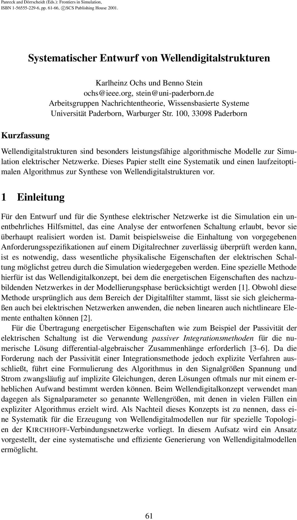 de Arbeitsgruppen Nachrichtentheorie, Wissensbasierte Systeme Universität Paderborn, Warburger Str.