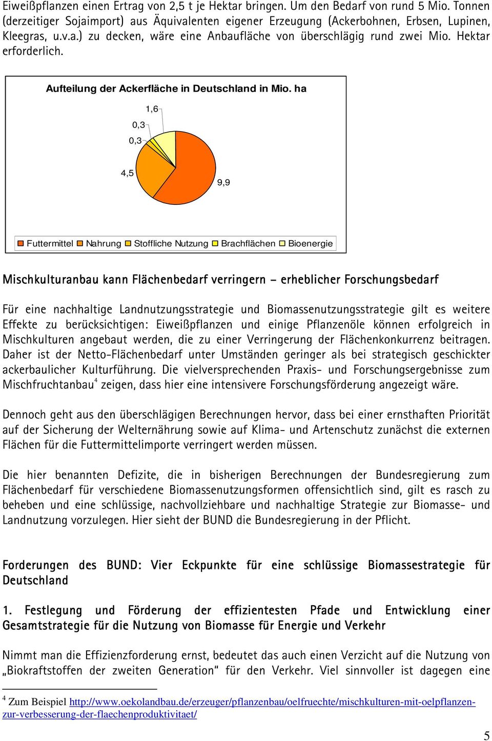 ha 1,6 0,3 0,3 4,5 9,9 Futtermittel Nahrung Stoffliche Nutzung Brachflächen Bioenergie Mischkulturanbau kann Flächenbedarf verringern erheblicher Forschungsbedarf Für eine nachhaltige