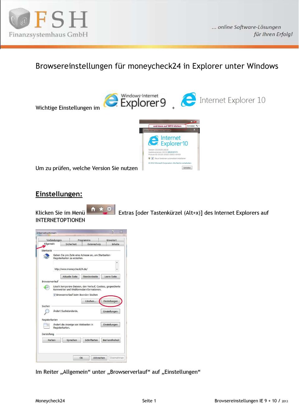 INTERNETOPTIONEN Extras [oder Tastenkürzel (Alt+x)] des Internet Explorers auf Im Reiter