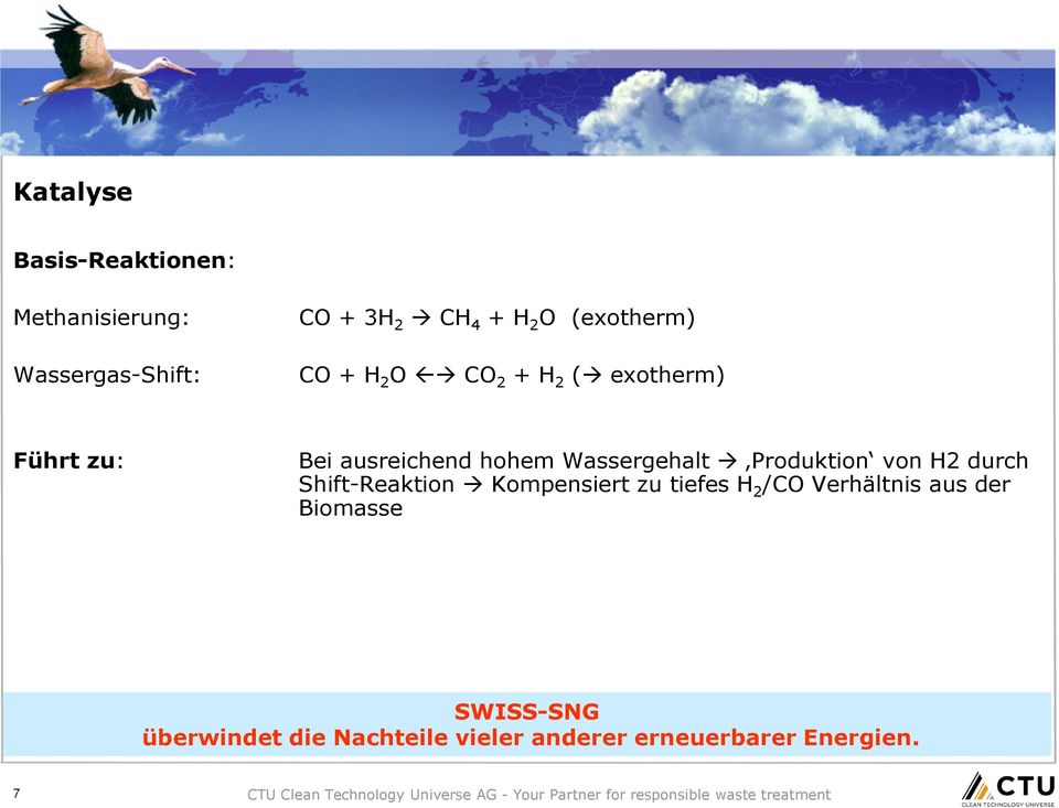 Wassergehalt Produktion von H2 durch Shift-Reaktion Kompensiert zu tiefes H 2 /CO