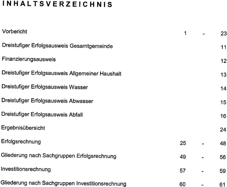 Gliederung nach Sachgruppen Erfolgsrechnung 49-56 Erfolgsrechnung 25-48 Ergebnisübersicht 24 Dreistufiger