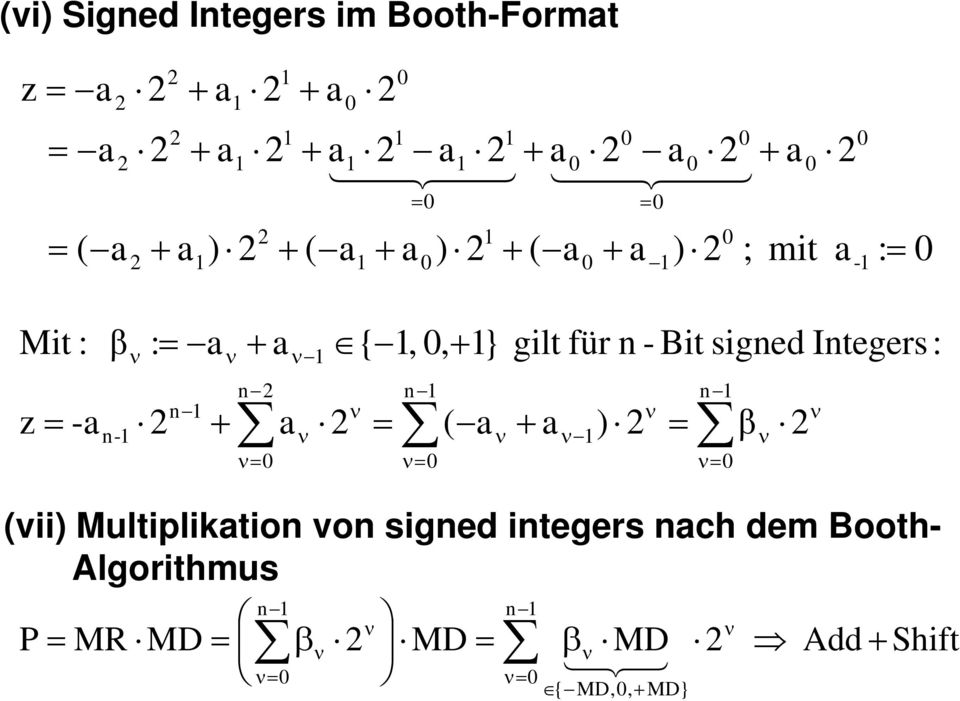Integers: },, { : : Mit (vii) Multipliktion von signed integers nch dem
