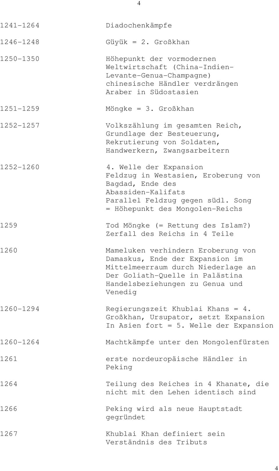Großkhan 1252-1257 Volkszählung im gesamten Reich, Grundlage der Besteuerung, Rekrutierung von Soldaten, Handwerkern, Zwangsarbeitern 1252-1260 4.