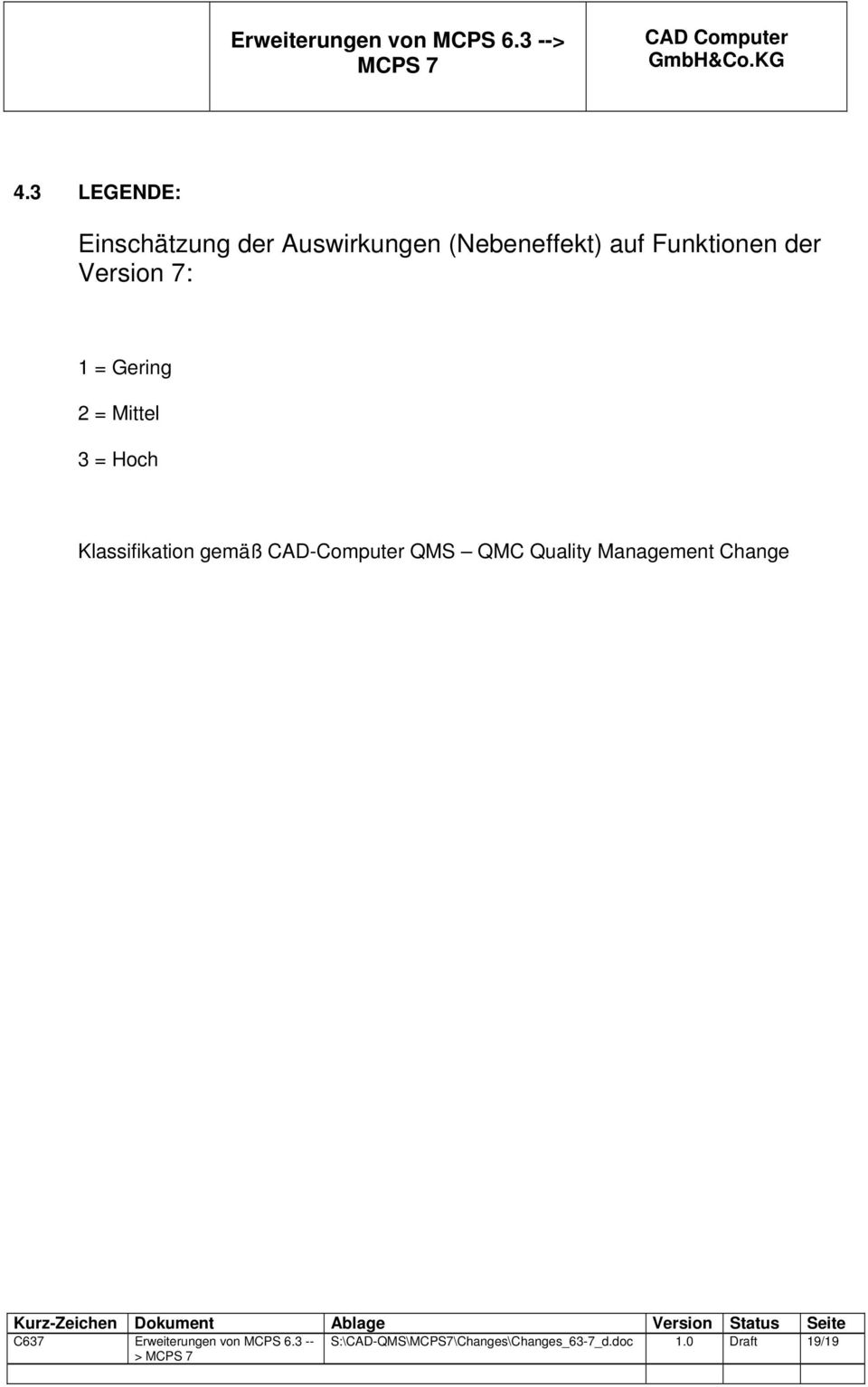 Klassifikation gemäß CAD-Computer QMS QMC Quality Management Change