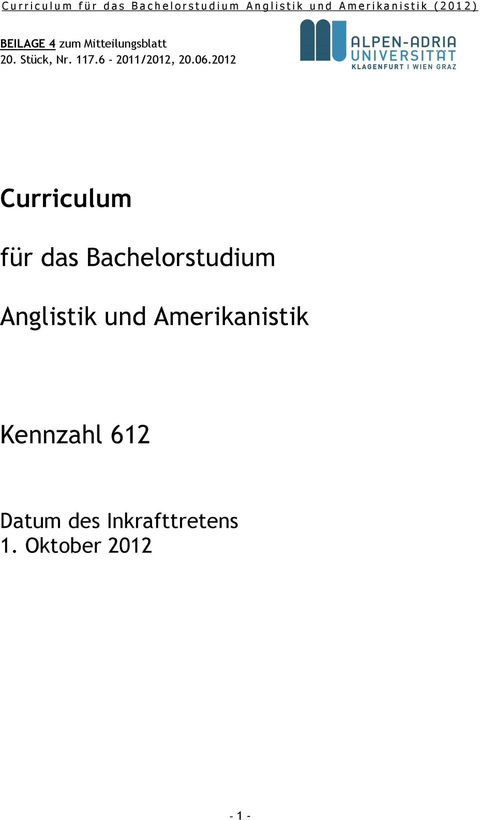 2012 Curriculum für das Bachelorstudium