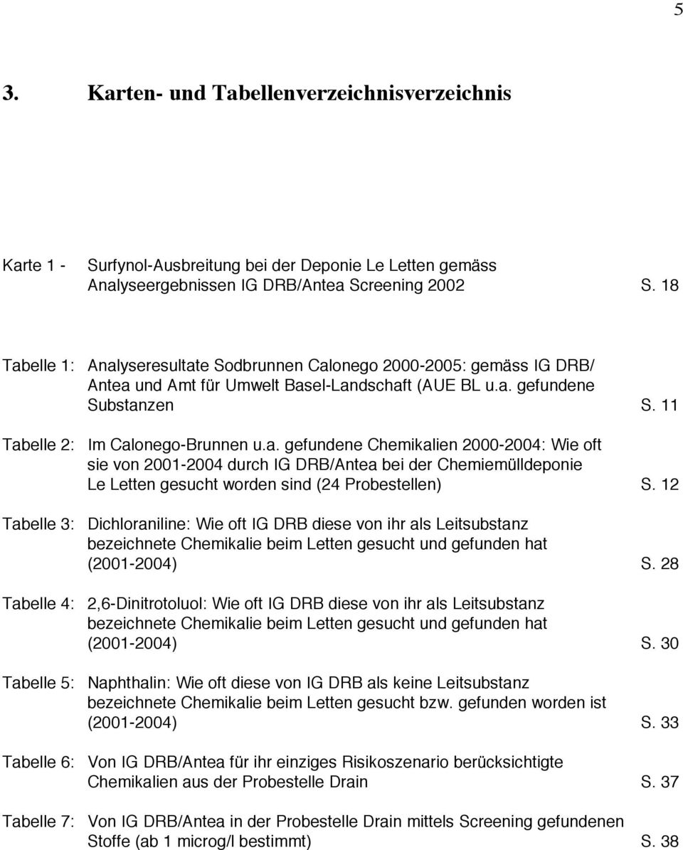 12 Tabelle 3: Dichloraniline: Wie oft IG DRB diese von ihr als Leitsubstanz bezeichnete Chemikalie beim Letten gesucht und gefunden hat (2001-2004) S.