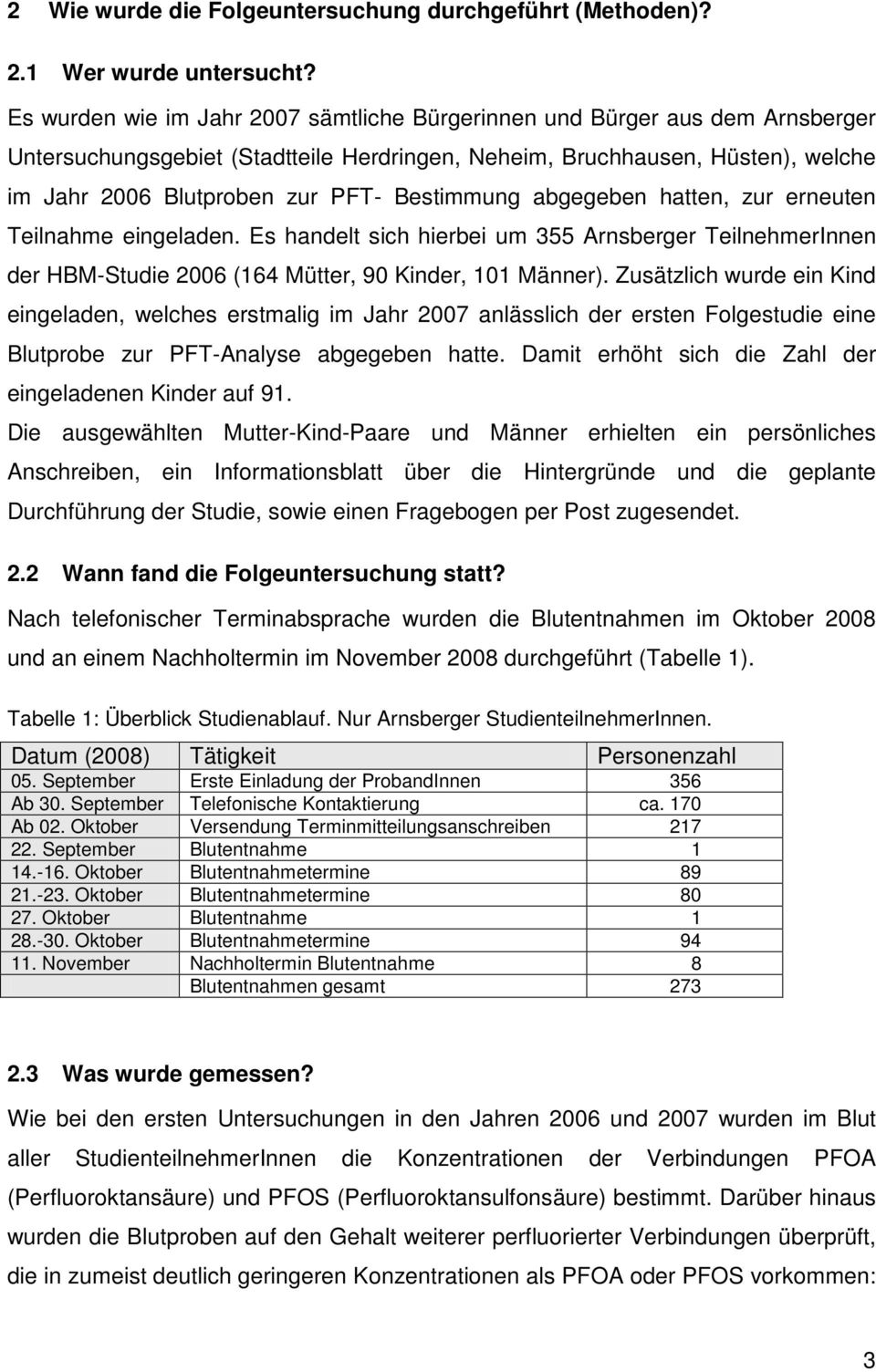 Bestimmung abgegeben hatten, zur erneuten Teilnahme eingeladen. Es handelt sich hierbei um 355 Arnsberger TeilnehmerInnen der HBM-Studie 2006 (164 Mütter, 90 Kinder, 101 Männer).