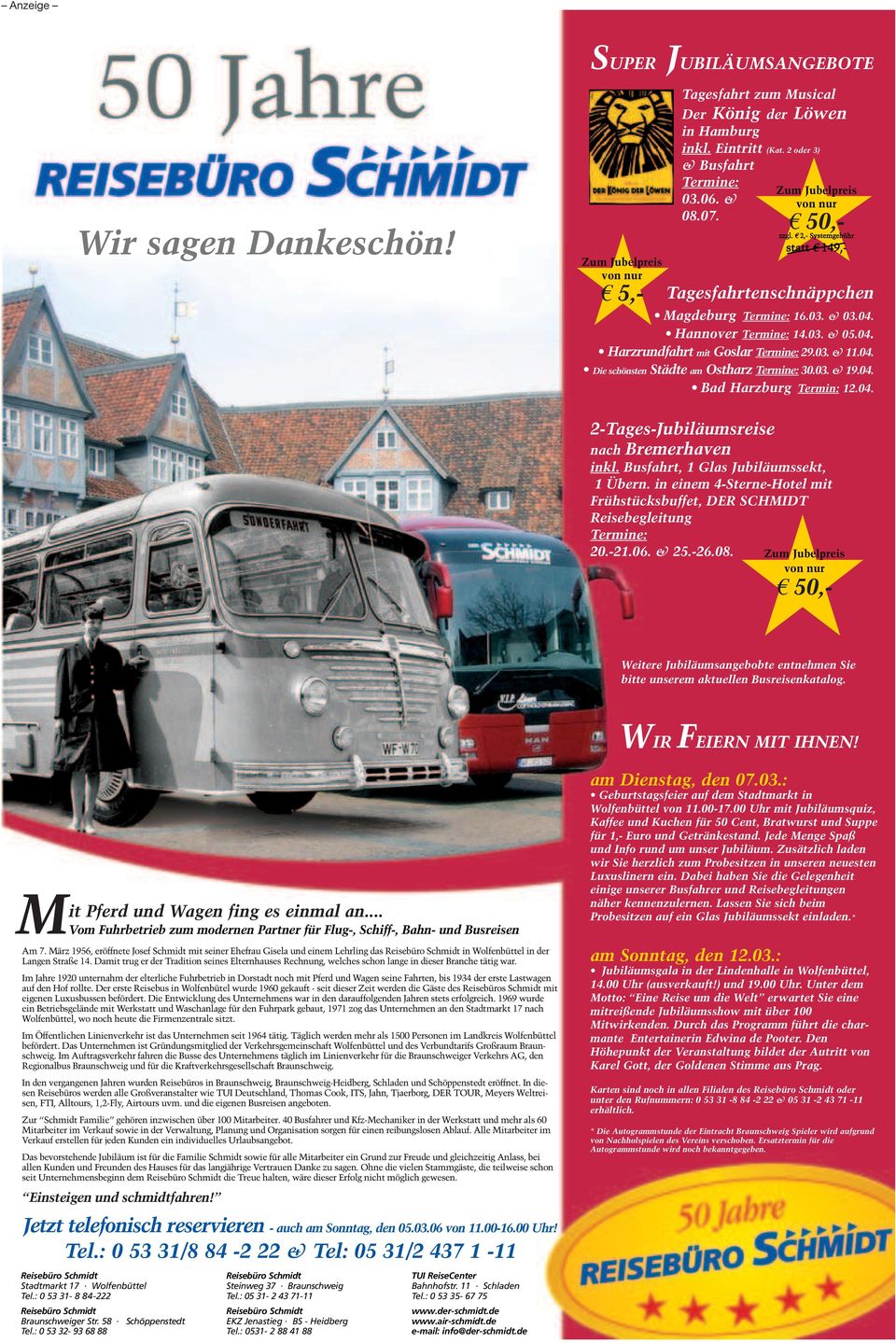 03. & 19.04. Bad Harzburg Termin: 12.04. 2-Tages-Jubiläumsreise nach Bremerhaven inkl. Busfahrt, 1 Glas Jubiläumssekt, 1 Übern.