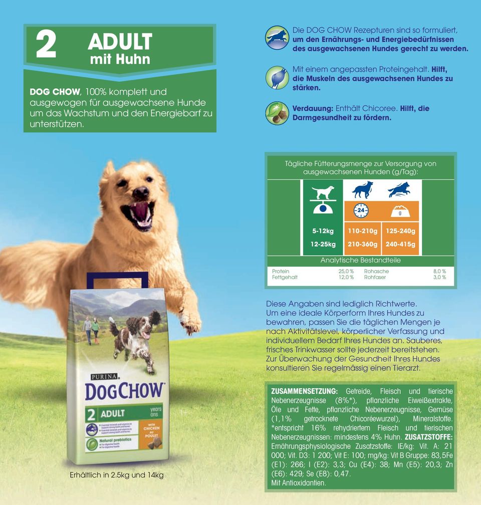 Hilft, die Muskeln des ausewachsenen Hundes zu stärken. Verdauun: Enthält Chicoree. Hilft, die Darmesundheit zu fördern.