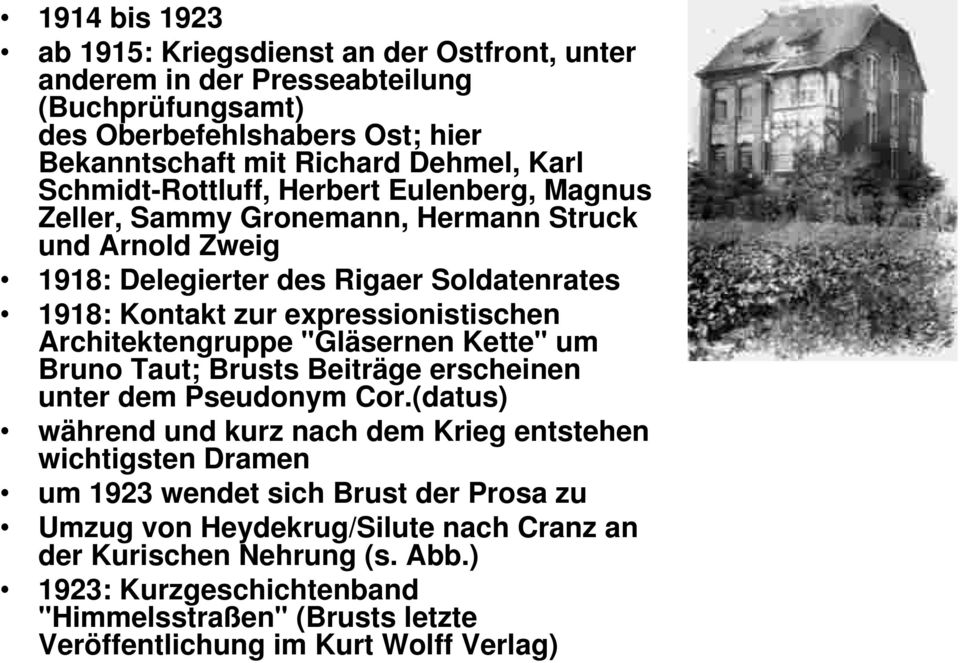 Architektengruppe "Gläsernen Kette" um Bruno Taut; Brusts Beiträge erscheinen unter dem Pseudonym Cor.