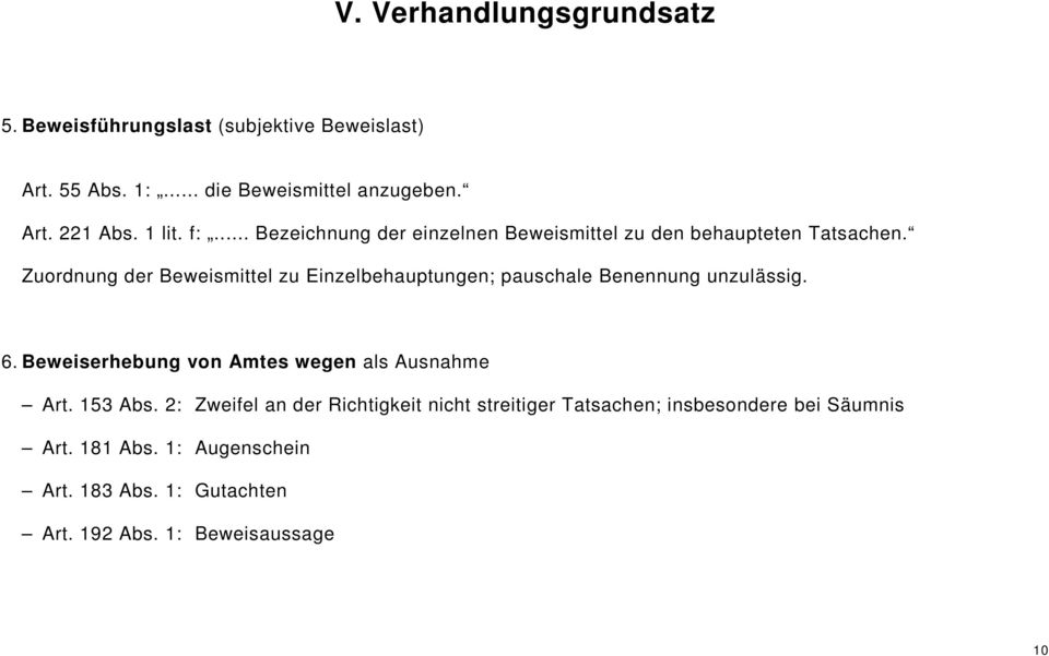 Zuordnung der Beweismittel zu Einzelbehauptungen; pauschale Benennung unzulässig. 6. Beweiserhebung von Amtes wegen als Ausnahme Art.