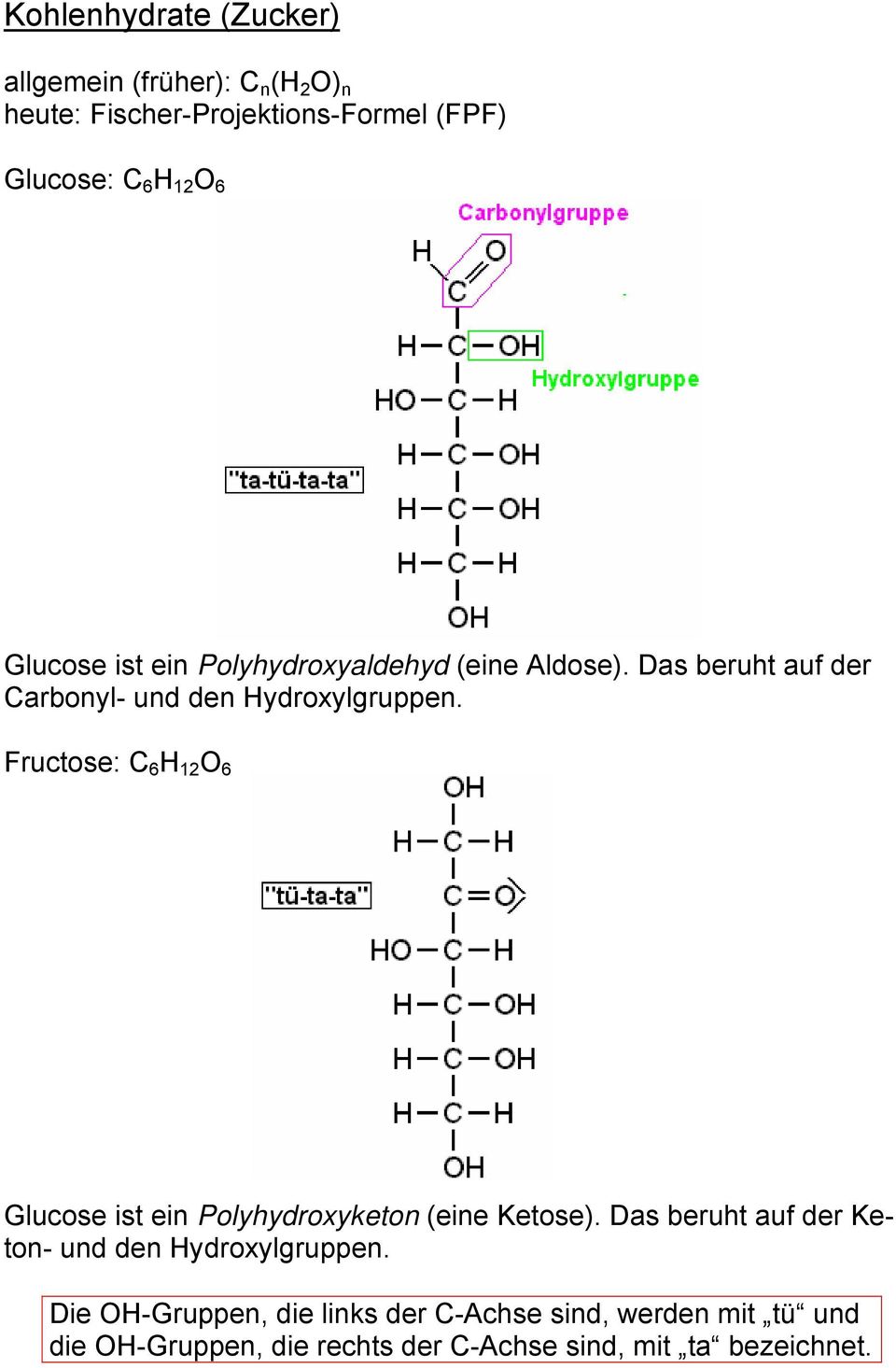Fructose: C 6 H 12 O 6 Glucose ist ein Polyhydroxyketon (eine Ketose).