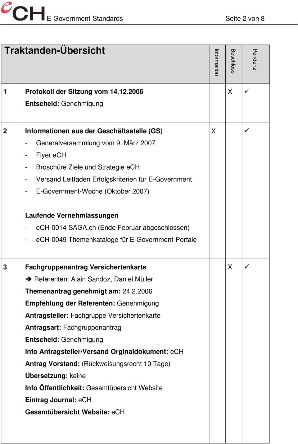 ch (Ende Februar abgeschlossen) - ech-0049 Themenkataloge für E-Government-Portale 3 Fachgruppenantrag Versichertenkarte Referenten: Alain Sandoz, Daniel Müller Themenantrag genehmigt am: 24