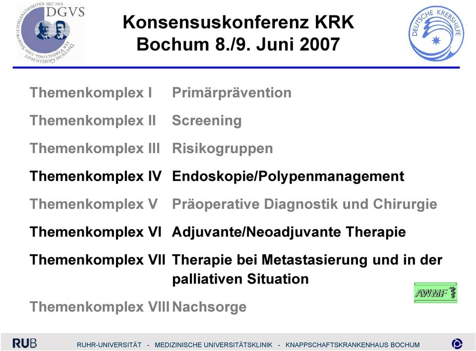 Risikogruppen Themenkomplex IV Endoskopie/Polypenmanagement Themenkomplex V Präoperative