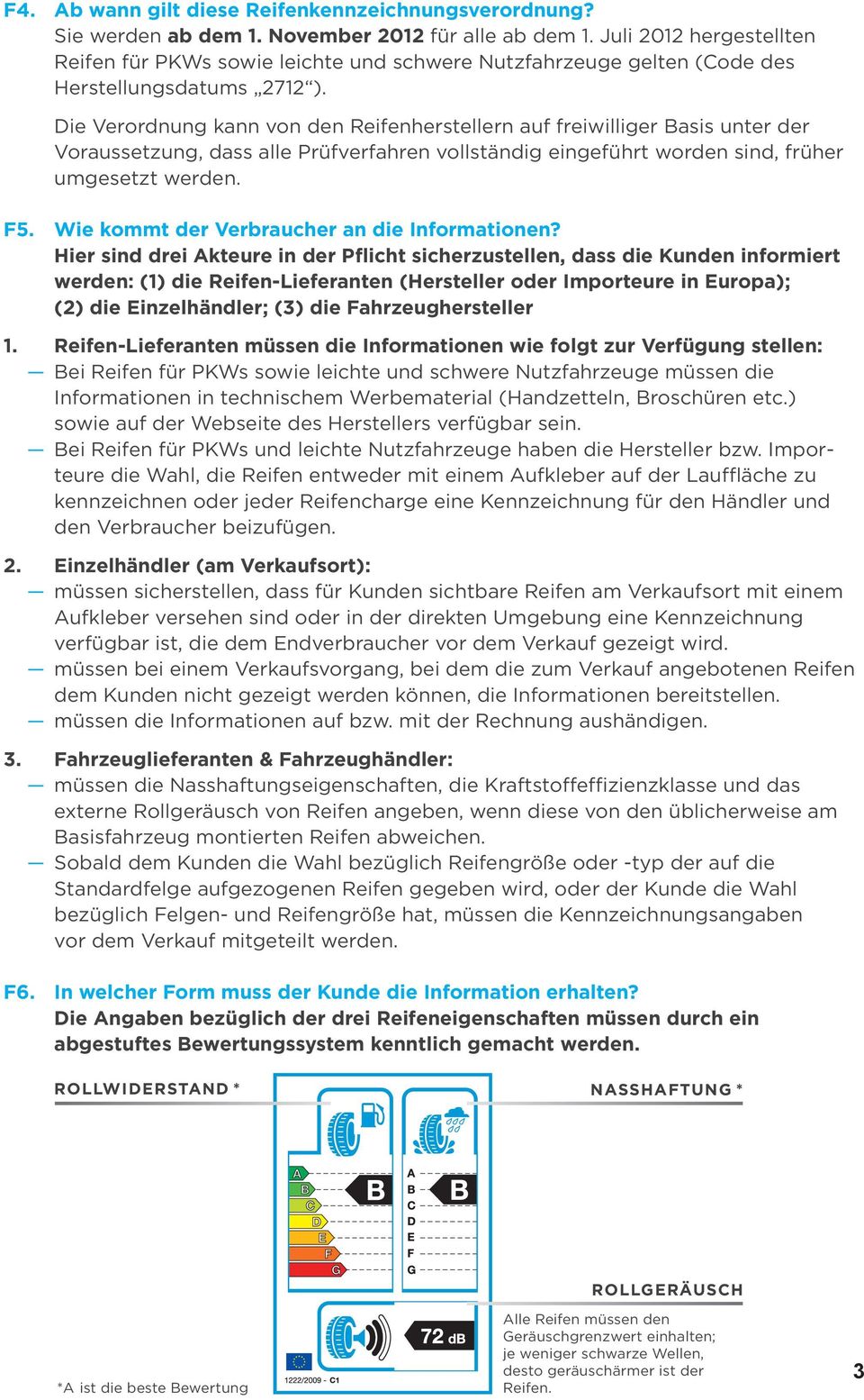 Die Verordnung kann von den Reifenherstellern auf freiwilliger Basis unter der Voraussetzung, dass alle Prüfverfahren vollständig eingeführt worden sind, früher umgesetzt werden. F5.