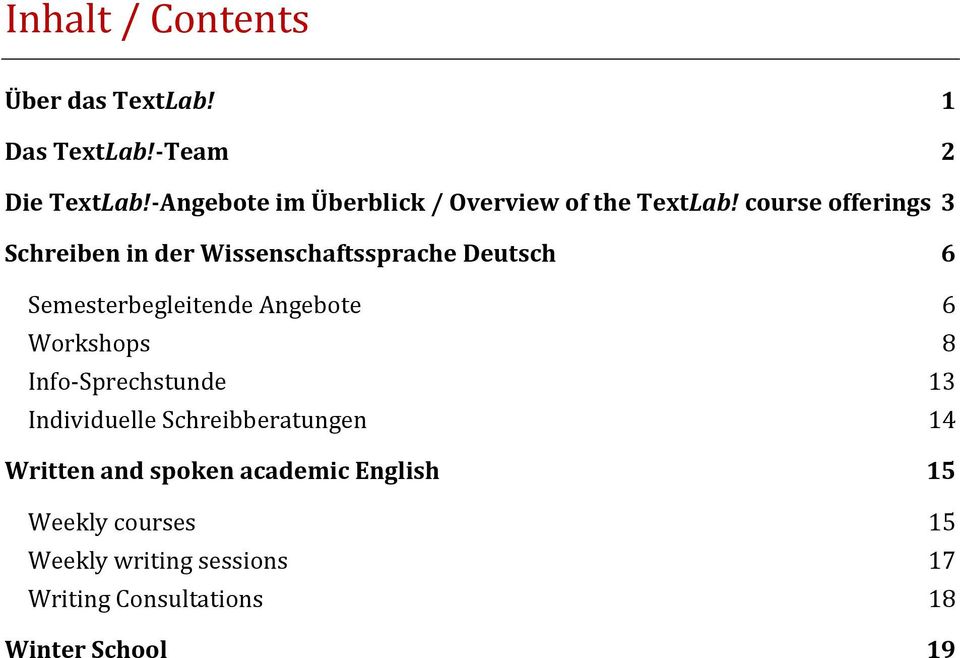 course offerings 3 Schreiben in der Wissenschaftssprache Deutsch 6 Semesterbegleitende Angebote 6